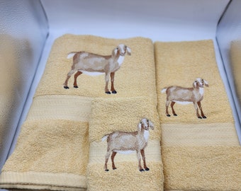 Goat  Embroidered Towels - Pick Size of Set & Towel Color - Bath Sheet, Bath Towel, Hand Towel, Washcloth - Free Shipping