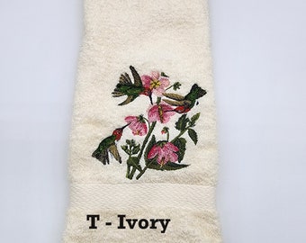 Hummingbirds - Embroidered Hand Towels - Choice of Towel Colors - Bathroom Towels - Face Towels