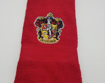 Harry Potter - Gryffindor on Red - Embroidered Hand Towel - Ready To Ship