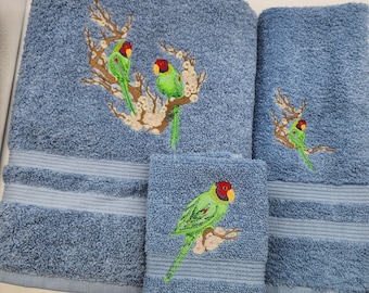 Parrot - Embroidered Towels - Order Individually or Sets - Pick Your Color of Towel - Bath Sheet, Bath Towel, Hand Towel & Washcloth