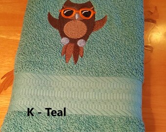 Owls In Sunglasses - Embroidered Hand Towel - Bathroom Decor - Get One or More -  Free Shipping