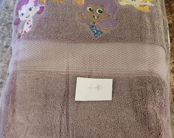 Bubba Guppies on Lavender Embroidered Bath Towel - Ready To Ship