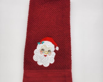 Santa Face - Embroidered Cotton Kitchen Towel - Kitchen Decoration - Free Shipping