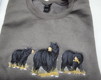 Black Bear on Dark Gray Embroidered Sweatshirt - XL - Ready To Ship