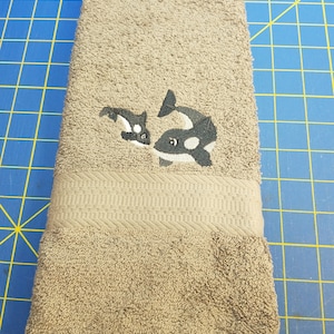 Whale Mama & Baby - Embroidered Hand Towels - Face Towel - Order One or More - Choice of Towel Color