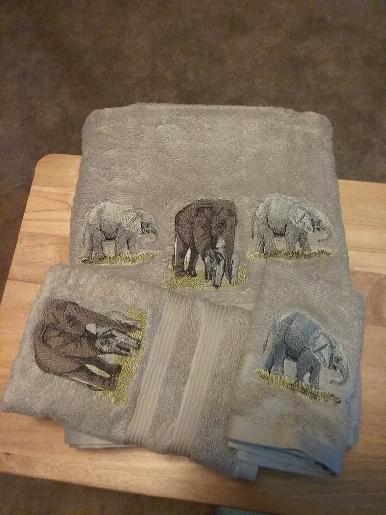 Elephants Embroidered Bath Towel Set Bath Towel Hand Etsy