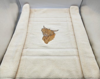 Highland Cow on Ivory Embroidered Bath Mat - Ready To Ship - Free Shipping