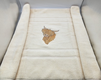 Highland Cow on Ivory Embroidered Bath Mat - Ready To Ship - Free Shipping