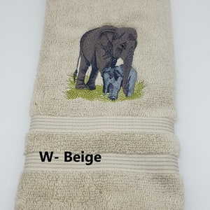 Elephant Mom with Baby - Embroidered Hand Towels - Order One or More - Choose Your Color of Towel - Bathroom Decor