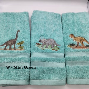 Set of Embroidered Dinosaurs - Order Set or Individually - Pick Your Color of Towel