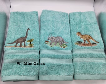 Set of Embroidered Dinosaurs - Order Set or Individually - Pick Your Color of Towel