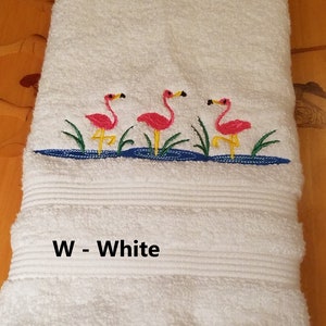 Pink Flamingo - Embroidered Hand Towel - Face Towel - Decorated Towel - Pick Your Color of Towel