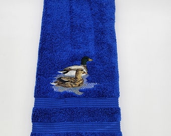 Ducks on Cobalt Blue Hand Towel - Free Shipping - Ready to Ship - In Stock