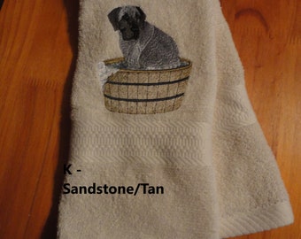 Gray Great Dane In Tub - Embroidered Hand Towels - Face Towel - Bathroom Decoration - Order One or More - Free Shipping