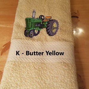 Embroidered Hand Towel - Green Tractor - John Deere - Choice of Towel Color - Order One or More - Face Towel