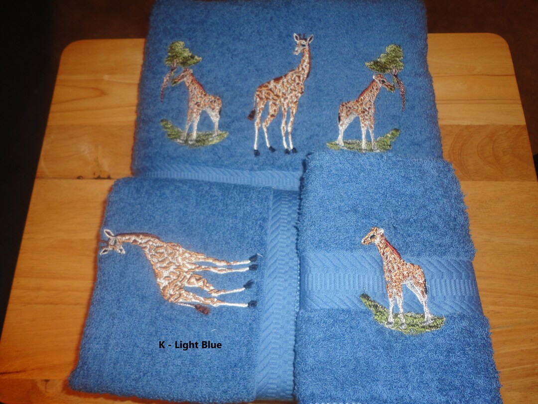 Giraffe Embroidered Towels Bath Towel, Hand Towel and Washcloth Order