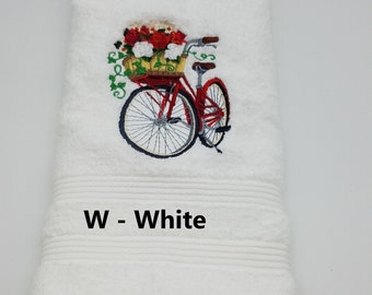 Red Summer Bike - Valentine Bike - Bathroom Decor -  Embroidered Hand Towel - Get One or More