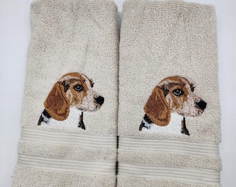 Beagle - Embroidered Hand Towels - Face Towel - Winter Hand Towel - Order One or More - Bathroom Decoration