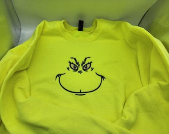 Grinch Face Embroidered Sweatshirt - Pick Color and Size