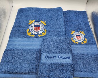 Coast Guard - Embroidered Towels - Bath Sheet, Bath Towel, Hand Towel and Washcloth - Order Set or Individually