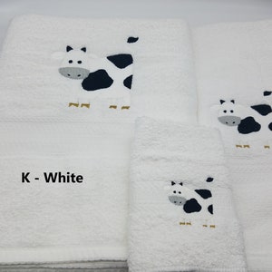 Cow Embroidered Towels - Choose Your Size of Set and Color of Towel - Bath Sheet, Bath Towel, Hand Towel & Washcloth