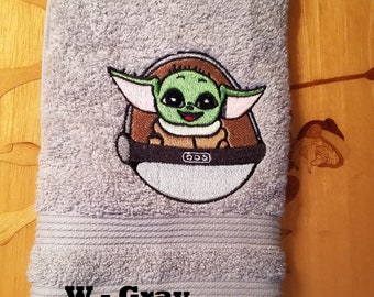 Baby Yoda - Embroidered Hand Towels - Bathroom Decor - Choose Color of Towel - Order One or More -  Free Shipping
