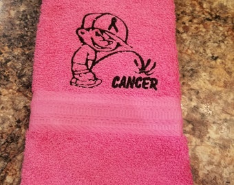 Breast Cancer - Piss on Cancer - Pink Hand Towel - Ready to Ship - In Stock