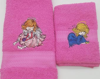 Child Angel - Embroidered Hand Towel and Washcloth - Pick Color of Towel - Order One or More