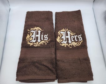 His and Hers - Pair or Individual - Pick Your Color of Towel - Embroidered Hand Towels