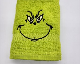 Embroidered Washcloth - Mr Grinch Face - Order One or More