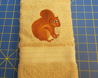 Squirrel - Embroidered Hand Towels - Order One or More - Pick Your Towel Color - Bathroom Towel - Bathroom Decoration - Free Shipping
