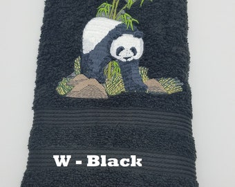 Panda Bear - Embroidered Hand Towel - Pick Color of Towel - Order One or More