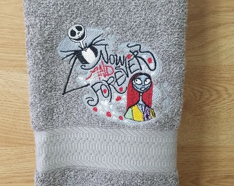 In Stock - Ready To Ship - Nightmare Before Christmas on Gray - Embroidered Hand Towel - Free Shipping