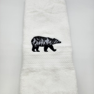Black Bear with Scene * Embroidered Hand Towels * Choose Towel Color * Order One or More