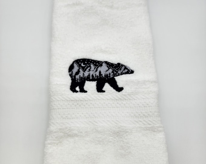 Featured listing image: Black Bear with Scene * Embroidered Hand Towels * Choose Towel Color * Order One or More