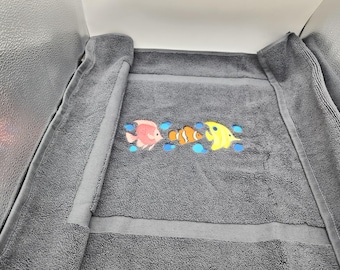Fish Trio Embroidered Bath Mat - Embroidered Directly on Bath Mat