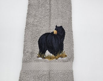 Black Bear on Silver Gray Hand Towel - Free Shipping - Ready to Ship - In Stock