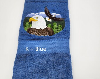 Eagle - Embroidered Hand Towels - Choose Color of Towel - Order One or More Towels