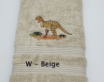 Dinosaurs - T-Rex - Embroidered Hand Towel - Face Towel - Bathroom Decor - Choice of Towel Color -Get One or More