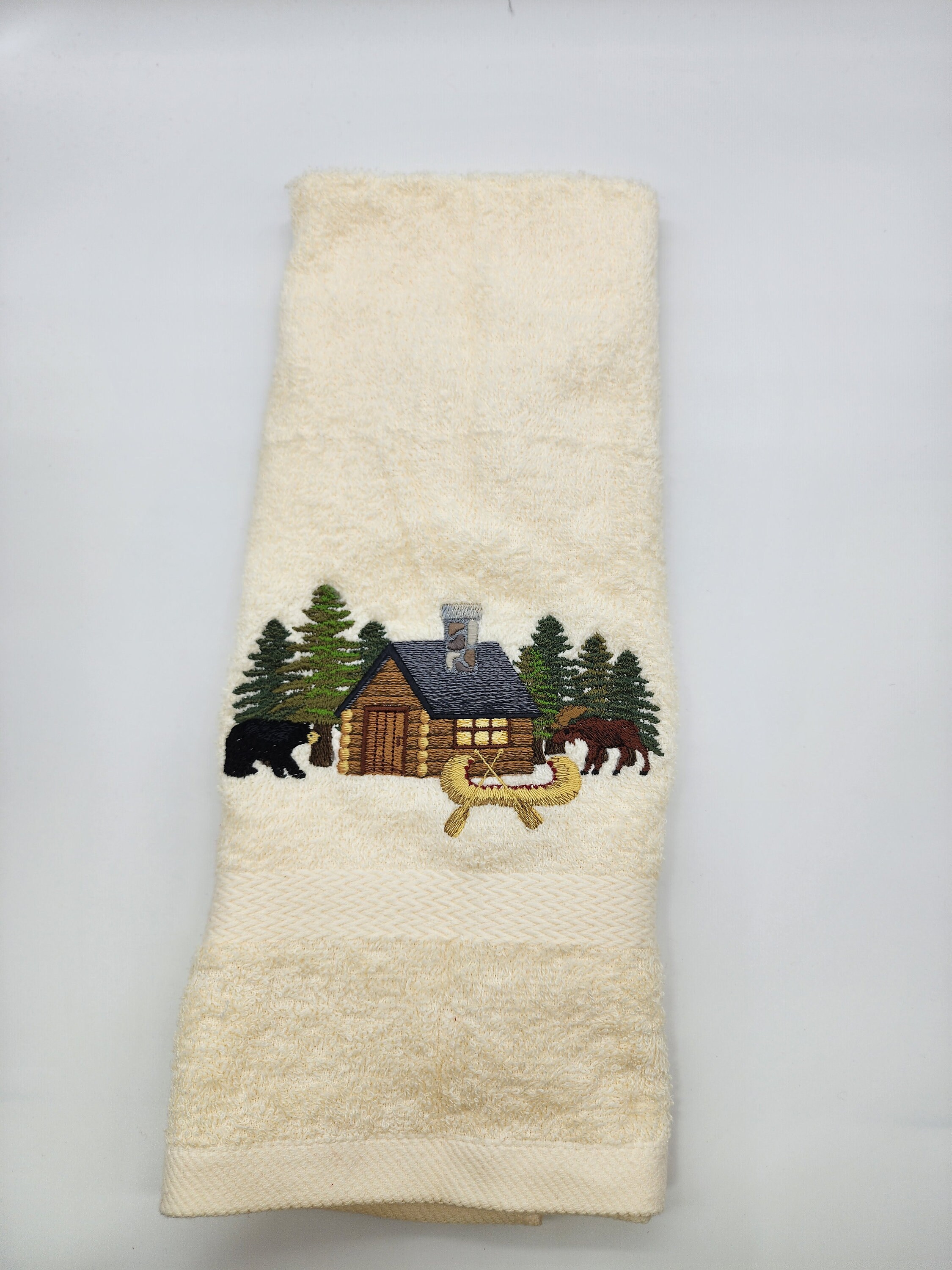 Cabin Scene Embroidered Hand Towels Order One or More Free Shipping