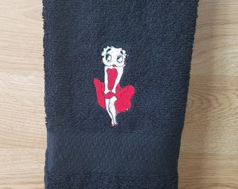 Betty Boop - Embroidered Hand Towel - Pick Color of Towel - Order One 0r More -  Free Shipping