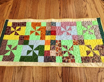 Green Yellow and Brown Reversible Table Runner - 18" by 37"