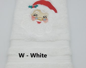 Santa Face  - Embroidered Hand Towel - Face Towel - Choice of Towel Color - Order One or More