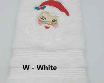 Santa Face  - Embroidered Hand Towel - Face Towel - Choice of Towel Color - Order One or More - Free Shipping