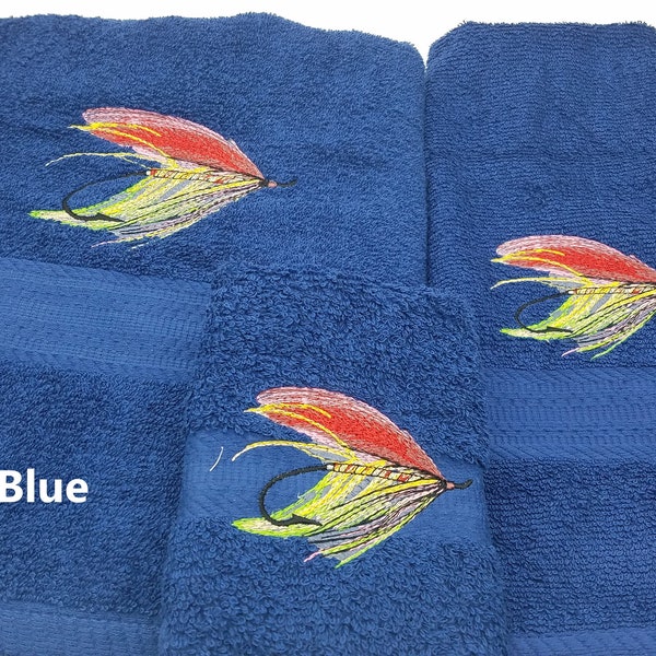 Fishing Lure Embroidered Towels - Pick Your Size of Set & Towel Color - Bath Sheet, Bath Towel, Hand Towel, Washcloth - Free Shipping