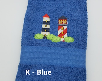 Lighthouses - Embroidered Hand Towels - Buy One or More - Choose The Color of Towels