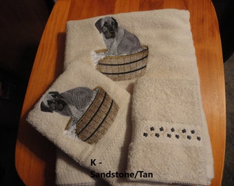 Gray Great Dane in Washbasin - Embroidered Bath Towel Set - Bath Towel, Hand Towel and Washcloth - FREE SHIPPING - Order Set or Individually