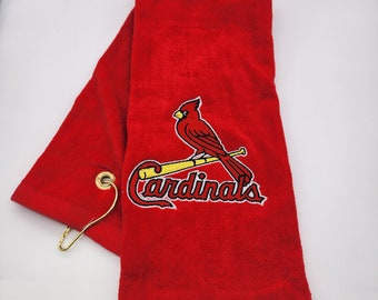 St Louis Cardinals - Pick Your Color of Towel - Embroidered Golf Towel - Tri-Fold, Grommet, Hook - Free Shipping