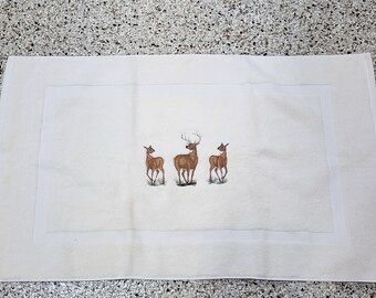 Deer Trio Embroidered Bath Mat - Embroidered Directly on Bath Mat