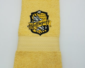 In Stock - Ready To Ship - Harry Potter - Hufflepuff on Butter Yellow - Embroidered Hand Towel - Free Shipping